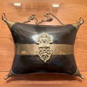 Artisan Vintage 1930's Cushion-Shaped Black & Brass Miniature Purse-Minaudière